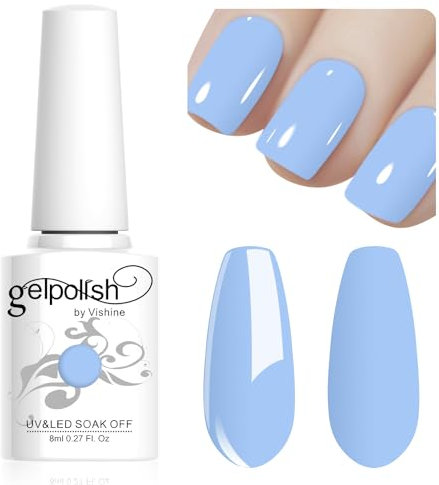 Vishine Vernis Gel Semi Permanent Macaron Bleu clair pastel Vernis à Ongles UV Gel Soft Bright Colors Longue Durée Soak Off Nail Art Manicure Salon 8ml LM208