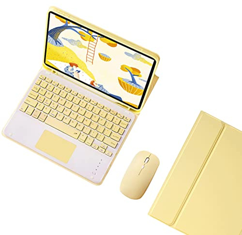 Étui Clavier avec Touchpad pour iPad 10ème Génération 2022 10.9 Pouces, Housse Clavier Bluetooth Détachable QWERTY avec Souris pour iPad 10éme Gen 10.9'' A2696/ A2757/ A2777, Jaune avec Trackpad