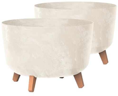 Tymar Blumentopf mit Füßen, 2er-Pack, Blumenkübel, Pflanzkübel, Übertopf, Runde Form((2pack) Beton Creme ; ø 24 cm)