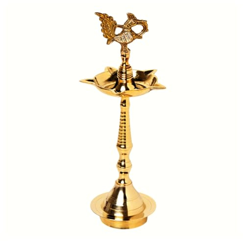 Zap Impex Brass Peacock Diya with 5 Wicks - Traditional Indian Oil Lamp for Puja, Festivals and Decoration