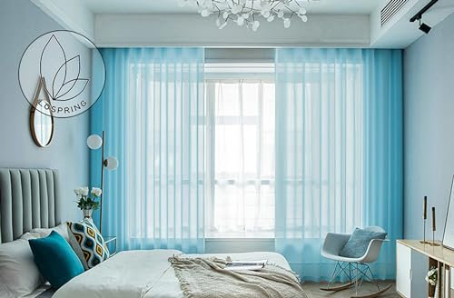 KnSam 2er Set Blau Voile Vorhänge, Transparente Gardinen Einfarbig, Polyester Ösen Vorhänge Gardinen Schals für Wohnzimmer Schlafzimmer Kinderzimmer, Jeder B 107 x H 147cm