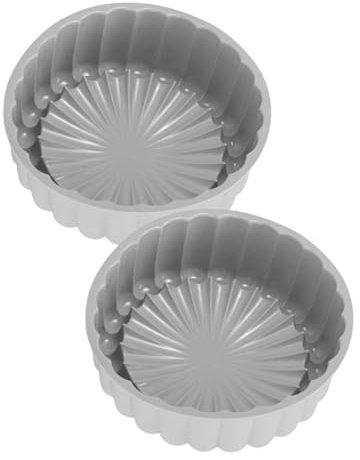 Garneck Data [ Set Da 2 Teglie Rotonde Per Torte in Silicone Alimentare, Stampi Antiaderenti Resistenti a 230°c, Design Scanalato Per Decorazione Torte, Per Dolci e Dessert, Colore Grigio Moderno
