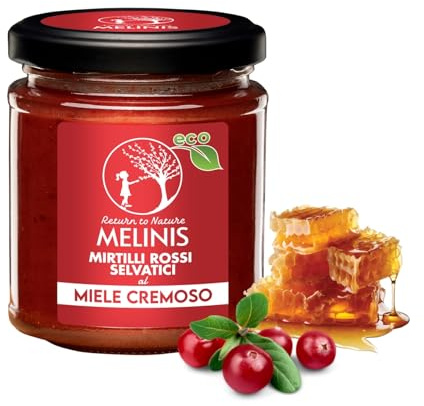 Miel Bio Crémeux aux Canneberges Sauvages et à l’Argousier – Miel Polyfloral Artisanal, Riche en Antioxydants – Sans Sucre Ajouté – Élaboré à Température Inférieure à 38 °C – 230 g – Melinis