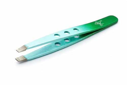 Pinzetta per sopracciglia, verde metallizzato, 9,5 cm, punta di presa ad alta precisione, in acciaio inossidabile - epilazione professionale, ergonomica e antiscivolo.