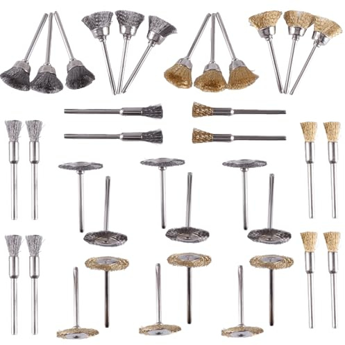 36 Stk Drahtbürsten Set, Messingbürsten Stahlbürsten für Bohrmaschine, Schleifbürsten, Kompatibel mit 1/8 (3 mm) Griff und Rotationswerkzeugen - Polieren, Reinigung, Entrosten, Entkalken, DIY