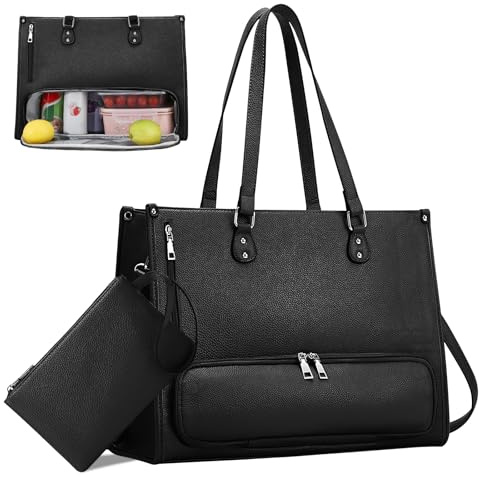 hzuisst Bolsas para laptop para mujer, bolsas de trabajo de 15.6 pulgadas para mujer con compartimento aislado a prueba de fugas, maletín de piel sintética para mujer, bolso para escuela, oficina