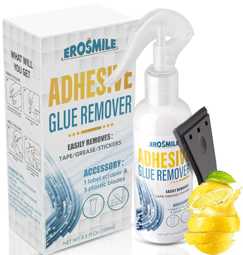 Adhesive Remover, Sticker & Glue Removal Spray Kit with Plastic Scraper, Quickly Removes Stickers, Labels, Glues, Grease for Window Wood and More - 3.3 fl oz