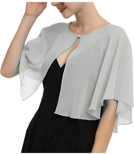 Bolero - Cardigan da donna in chiffon, a maniche corte, elegante, con parte anteriore aperta, leggera, con spalla, casual, estivo, blazer Shrugs Top per abito da sposa, C01 grigio, Taglia unica