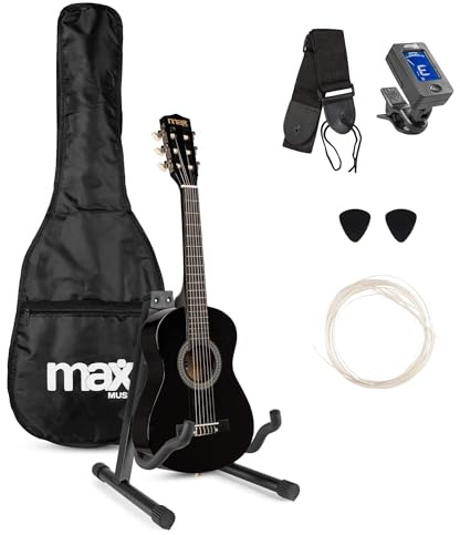 MAX SoloArt Junior 1/4 Guitarra Clásica para Niños de 3 a 6 Años - Set Completo con Funda Mochila, Afinador Clip, Soporte GP20, Púas y Cuerdas de Nailon - Ideal para Principiantes Infantiles
