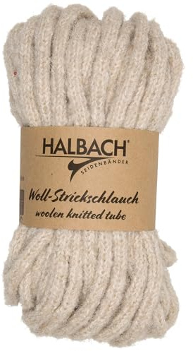 Halbach Woll-Strickschlauch, 10 mm x 15 m, beige | Chunky Wolle, waschbar bei 30 Grad für dicke Schnürsenkel und zum Handstricken
