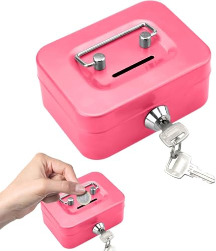 EHOENTROPY Élégante caisse en acier, petit coffre-fort, caisse à monnaie avec clé, coffre-fort verrouillable, coffre-fort pour pourboires (rose)