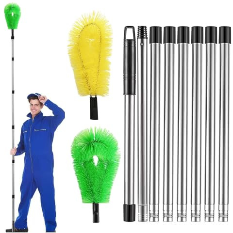 Pulisci Grondaie con Asta Telescopico, Spazzola Pulizia Finestre Acciaio Inox, Strumento Manico Lungo Estensibile 310cm, Scopa Ragnatele per Pulire Foglie, Sporco, Ragnatele & Neve