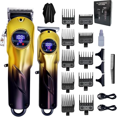 Professional Hair Clippers for Men, Cordless Hair Clippers & Hair Trimmer Set, Barber Clippers for Hair Cutting with LCD Display Clippers for Men Father (Gradient)
