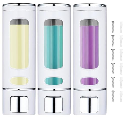 Seifenspender Wand, 400ml*3 Seifenspender Wandbefestigung Ohne Bohren, Große Kapazität Duschpumpenspender und Organizer für BadezimmerKüche, Hotel, Duschgel Shampoo Spender(Weiß)