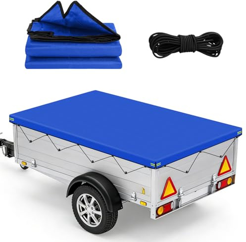 AOOWU Telone per rimorchio, 600D Oxford Telo per Rimorchio con 8M Corda, Impermeabile Copertura per Rimorchio con Occhielli Rinforzati e Strisce Riflettenti per Molti Rimorchi (207.5 x 114 x 10 CM)