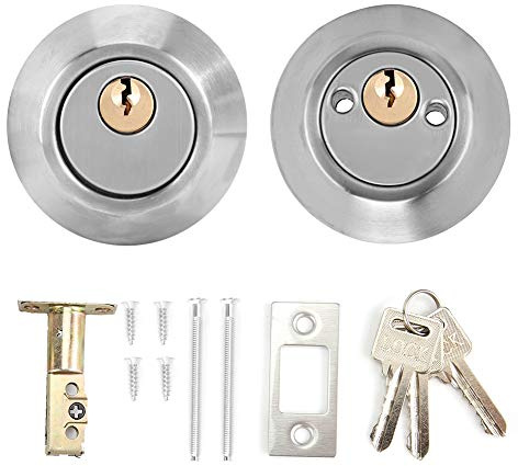 Cerrojo Doble Cilindro Acero Inoxidable, Plateado, Para Puertas de Madera, Resistente y Seguro - Máxima Seguridad Residencial, Fácil Instalación, Para Puertas Izquierda y Derecha (Pago)