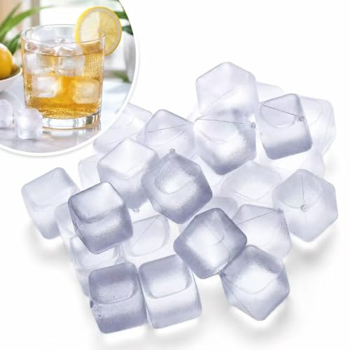 Glaçons colorés réutilisables – 20 pièces – Forme cœur rouge et jaune, forme étoile rose, forme carré blanc – Glaçons en plastique réutilisables pour boissons, fêtes (white 20)