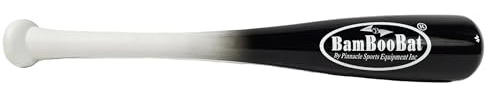 BamBooBat Adult Baseball and Softball Wood One Hand Training Bat- 18 Inch or 21 Inch-White Handle Black Barrel