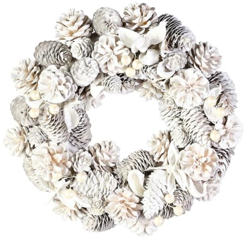 12 Christmas Wreath Festive White Pine Cone Hanging Door Winter Wreath Garland Decoration (BM22)