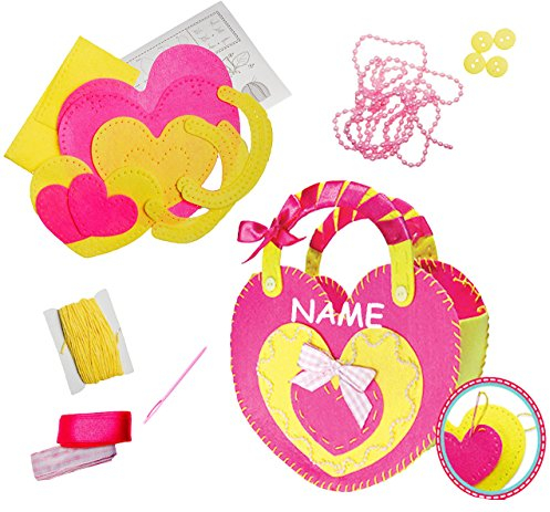 alles-meine.de GmbH Bastelset - Filz Henkeltasche - Herzen pink - zum Sticken, einfaches Nähen per Hand - incl. Name - Tasche/Filztasche - Komplettset filzen - Creativ - Fi..