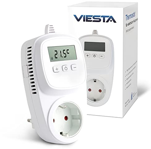 VIESTA® TH10 Steckdosenthermostat (230 V) – Digitaler Temperaturregler mit EEPROM-Speicher & Display – manuelle Temperatursteuerung, Frostschutz & Plug-and-Play – für Infrarotheizungen & Elektrogeräte
