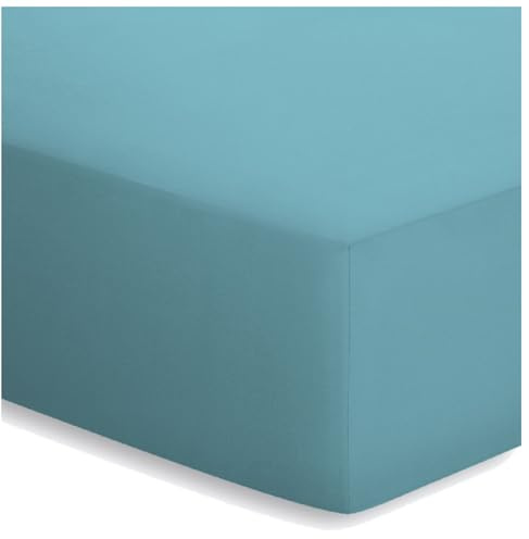 schlafgut 15001-00000617-002-699 Mako-Jersey Basic Spannbetttuch, Baumwolle, Lagune, 200 x 100 cm