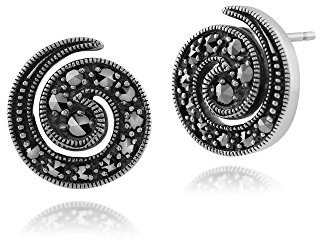 Gemondo Marcasite Earrings, 925 Sterling Silver 0.38ct Art Nouveau Marcasite Swirl Stud Earrings