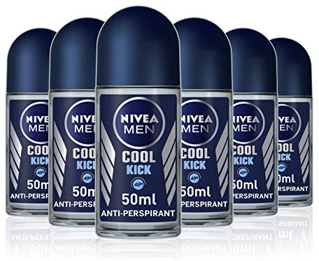 NIVEA Men Cool Kick Anti-Perspirant Deodorant Roll-On (6 x 50ml), Cooling Roll On Deodorant for Men, 72H Active Anti-Sweat and Odour Protection