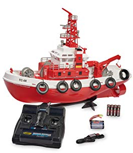 Carson – Feuerlöschboot TC-08 – ferngesteuertes Feuerwehrboot mit Spritze, RTR, 3-Kanal 2.4 Ghz Fernsteuerung, 20 Minuten Fahrzeit, inkl. Batterien, Rot