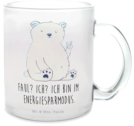 Mr. & Mrs. Panda Teetasse Eisbär Faul - Geschenk, Teetasse aus Glas, Büro, Teddybär, Teeglas, Teddy, Tasse mit Henkel, Nordpol, Arbeit, Glas