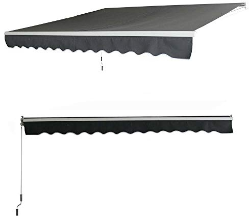 Aufun Tenda da Sole per Esterno Avvolgibile, Tenda da Esterno a Bracci Estensibili con Manovella Manuale, anti-UV impermeabile per Balcone e Terrazzo (300x250 cm, grigio scuro)