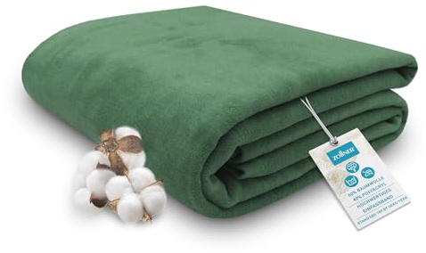 ZOLLNER Kuscheldecke flauschig in 220x240 cm - weiche und langlebige Sofadecke in dunkelgrün - waschbar bis 40°C - Mischgewebe - mit elegantem Einfassband - Hotelqualität - Oeko Tex® Zertifiziert