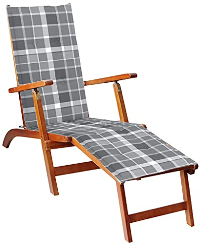 vidaXL Akazienholz Massiv Liegestuhl mit Fußstütze Auflage Sonnenliege Holzliege Gartenmöbel Liege Relaxliege Deckchair Gartenliege