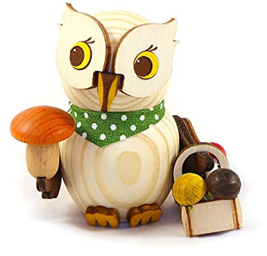 Kuhnert - Dekoration/Holzfigur - Mini Eule Pilzsucher - ca. 7cm - Made in Germany
