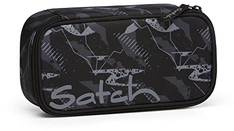 satch Schlamperbox Federmäppchen extra groß inkl. Trennfach Reißverschlussfach Geodreieck Mountain Grid - Grau