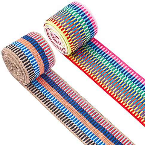 CHGCRAFT 4 Yards 2 Styles 2 Pouces de Large Bande Élastique en Nylon Plat avec Bande de Cordon en Caoutchouc Motif à Rayures pour Sangle Vêtement Accessoires de Couture