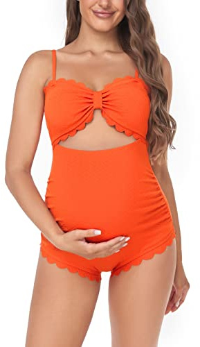 EastElegant moderskap en del badkläder rygg utskärning graviditet bikini skulpterad gravid baddräkt, Orange, L