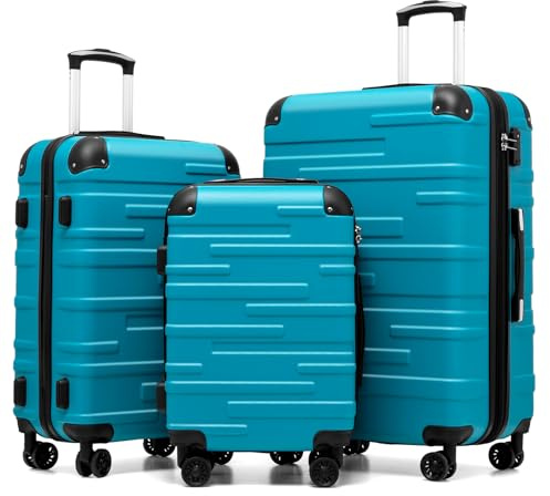 COOLIFE Hard Shell Suitcase with TSA Lock and 4 Spinner Wheels Lightweight Durable (Turquoise Green, 3 Pcs Set)