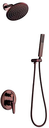 CAZARU Duschsystem, modernes Unterputz-Duscharmatur-Set, Wandmontage, rotes Dusch-Mischbatterie-Set, Messing, mit Handbrause und 20-cm-Kopfbrause, enthält Wasserhahn mit grobem Ventilkörper und