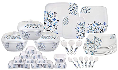 Set di piatti in melamina di forma quadrata, 40 pezzi, per cucina, bianco, nero e celeste