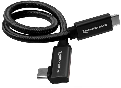KONDOR BLUE | Right Angle 12 USB-C Braided Cable for 8K Data and Power Delivery | 20 Gb/s Transfer Speed, USB PD 100W Charging, & Thunderbolt 3 Compatible | Black