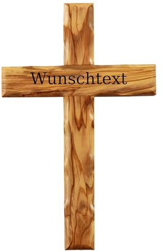 Kassis Geschenkartikel Olivenholz Kreuz schlicht zum Aufhängen Wandkreuz Deko Geschenk zur Firmung Geburt Kommunion Taufe (Wunschtext, 12 cm)