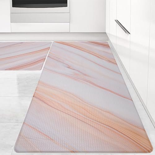 2 Stück Küchenmatten, gepolsterte Anti-Ermüdungs-Teppiche und Matte, PVC wasserdichtes, rutschfestes Teppich-Set für Küchenboden, Waschbecken, Büro, Wäscherei (44 x 75 cm + 44 x 120 cm)