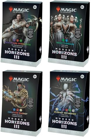 MAGIC THE GATHERING: MODERN Horizons 3: COMMANDER DECK DISPLAY - INCLUDES: Graveyard Overdrive, Tricky Terrain, Creative Energy, and Eldrazi Incursion
