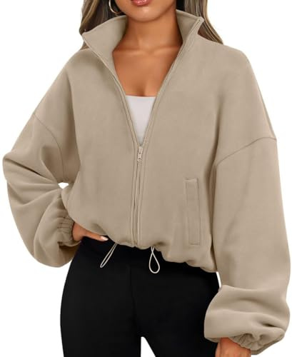 EUDOLAH Damen Reißverschluss Sweatshirt Langarm Fleece Schüttelvlies Pulli Outwear Jacken Herbst Winter Sweatjacke mit Kordelzug