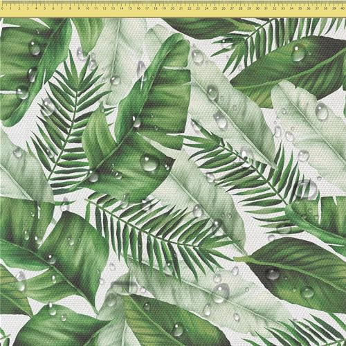 DreamRoots Tissu imperméable extérieur au metre 160 cm Largeur - Toile exterieure impermeable 100% de polyester 600D 220g/m - Tissus au metre ameublement Big Leaves 1M