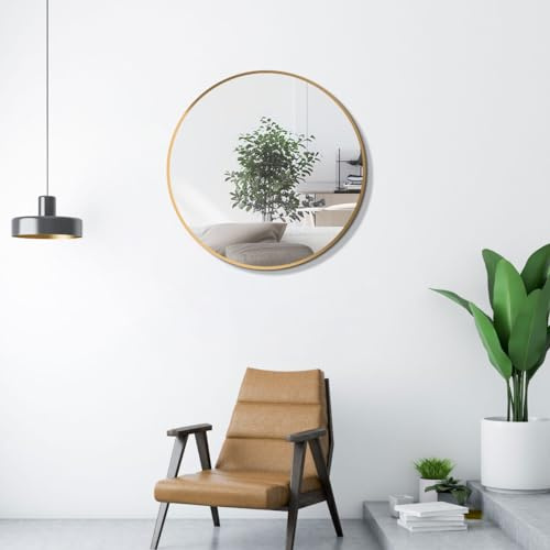 HOKO Runder Wandspiegel 60cm Dekospiegel mit nahtlosem Metallrahmen Gold und hochwertigen Aluminiumaufhängungen – Ideal für Bad,Wohnzimmer,Flur,Hotel