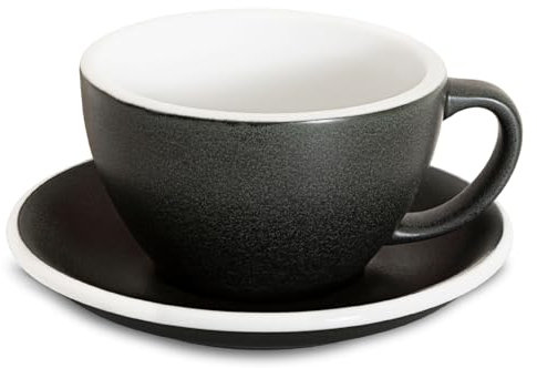 Loveramics Matt Cappuccino Cup, 10 oz Ceramic Latte Art Mug with Saucer, Thick-walled stoneware cup Set, Barista Latte Cup Set for Latte, Cappuccino, Tea - Mineral Colors (Anthracite, 10OZ)