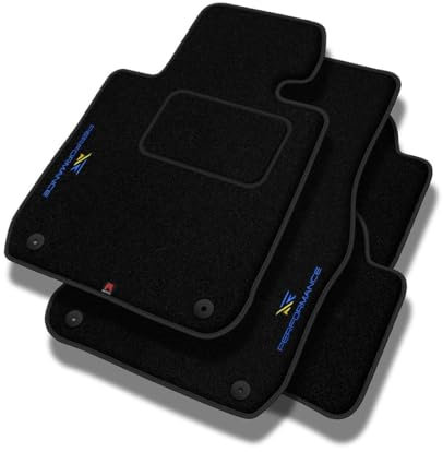 PERFORMANCE Personalisierte Velours Fußmatten Auto passend für Volkswagen T4 1990-2003 - Standard, Perforiert, blau und gelb -Präzise CNC-Stickerei, Design-Lochpaspel, Auto Fußmatten - Perfekt für Aut