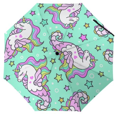 YBQLNP Kompakter Reise Regenschirm Seepferdchen Einhorn Taschenschirm Automatisch Auf Und Zu Faltbarer Sonnenschirm